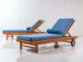 Tumbonas de madera con acolchado 200x70x35 cm - Azul y madera natural - Respaldo regulable y ruedas