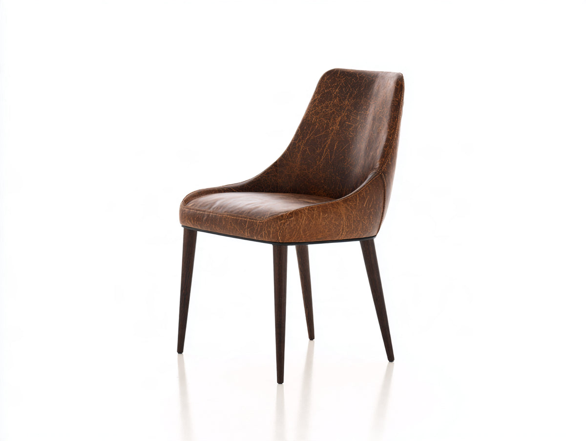 Silla de comedor tapizada en cuero sintético 52x58x84 cm - Marrón envejecido y madera oscura - Diseño moderno