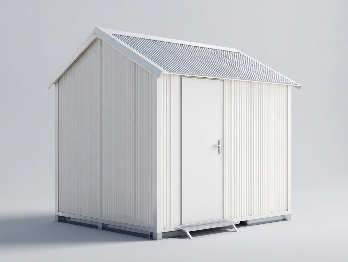 Caseta de jardín metálica 200x150x210 cm - Blanco - Techo a dos aguas y puerta individual