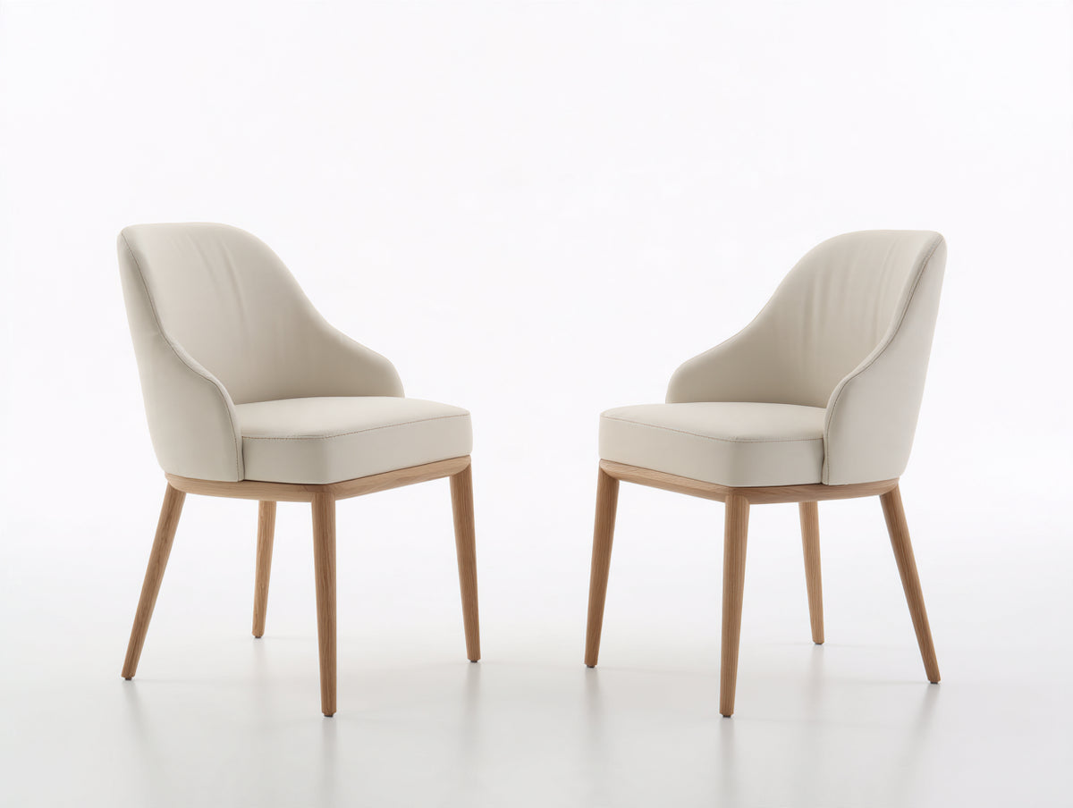 Sillas de comedor tapizadas en cuero sintético y madera 59x62x84 cm - Beige claro-Madera natural - Diseño moderno