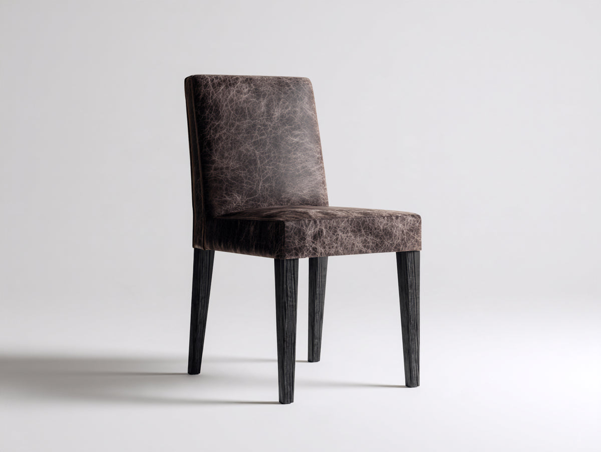 Silla de comedor tapizada en cuero sintético y madera 48x55x86 cm - Marrón oscuro-Negro - Diseño moderno