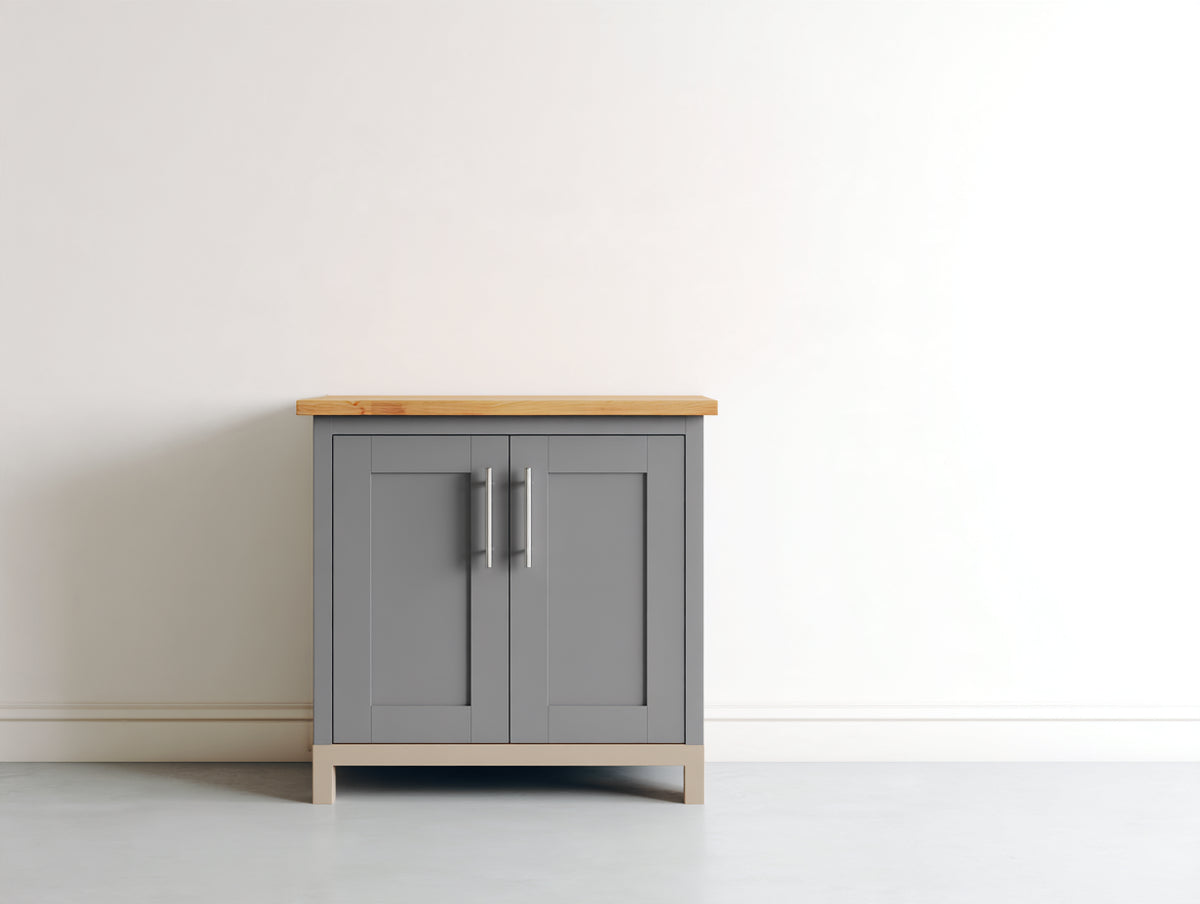 Aparador de madera 85x38x85 cm - Gris-Roble claro - 2 puertas y diseño moderno para salón