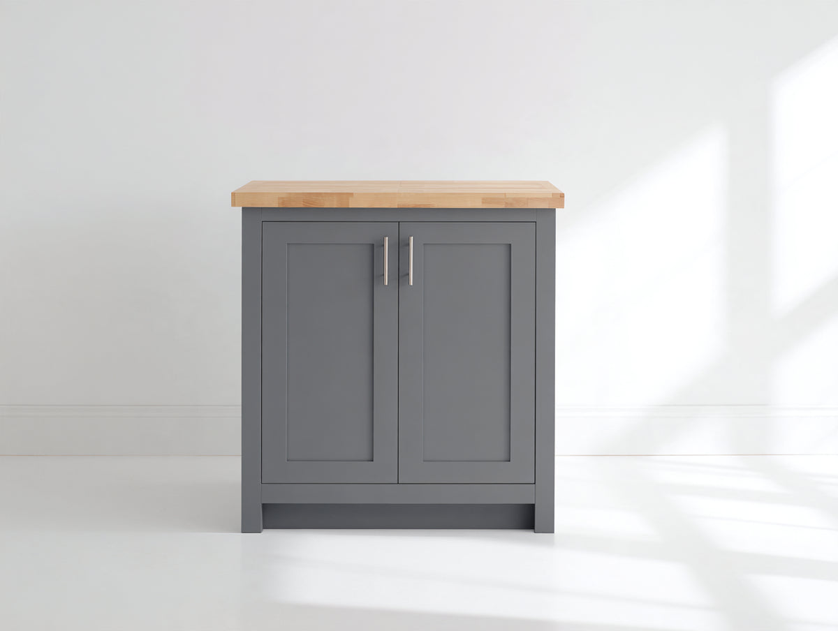 Aparador de madera 90x42x90 cm - Gris-Madera natural - 2 puertas para comedor