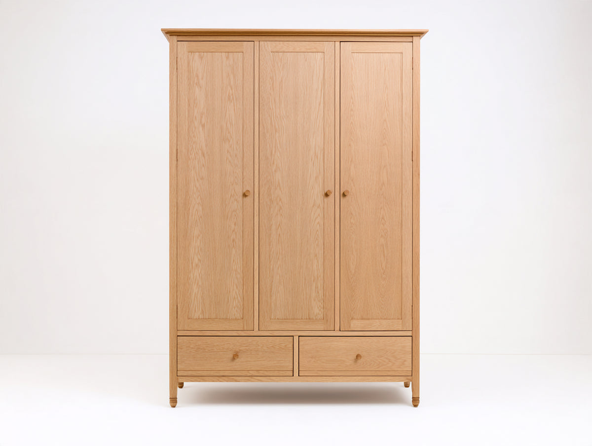 Armario de 3 puertas con 2 cajones 120 x 55 x 190 cm - madera en tono natural - almacenamiento clásico