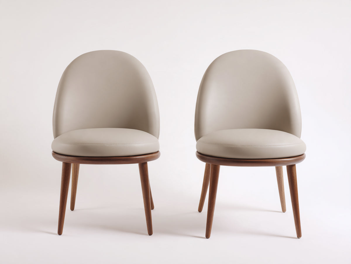 Sillas de comedor de cuero sintético y madera 53x56x82 cm - Beige-Nogal - Juego de 2 con respaldo curvo moderno