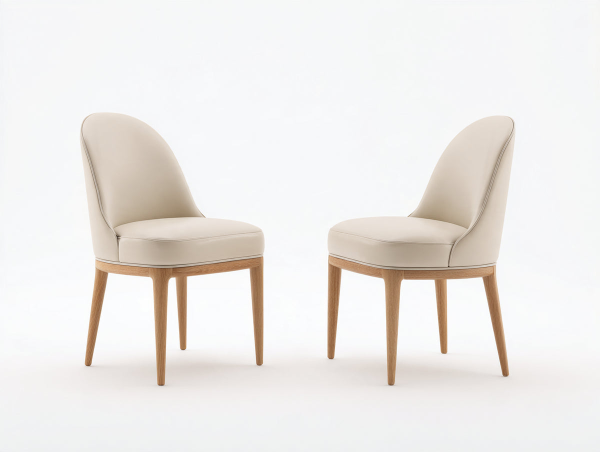 Sillas de comedor de cuero sintético y madera 55x58x84 cm - Beige-Roble claro - Juego de 2 con diseño moderno