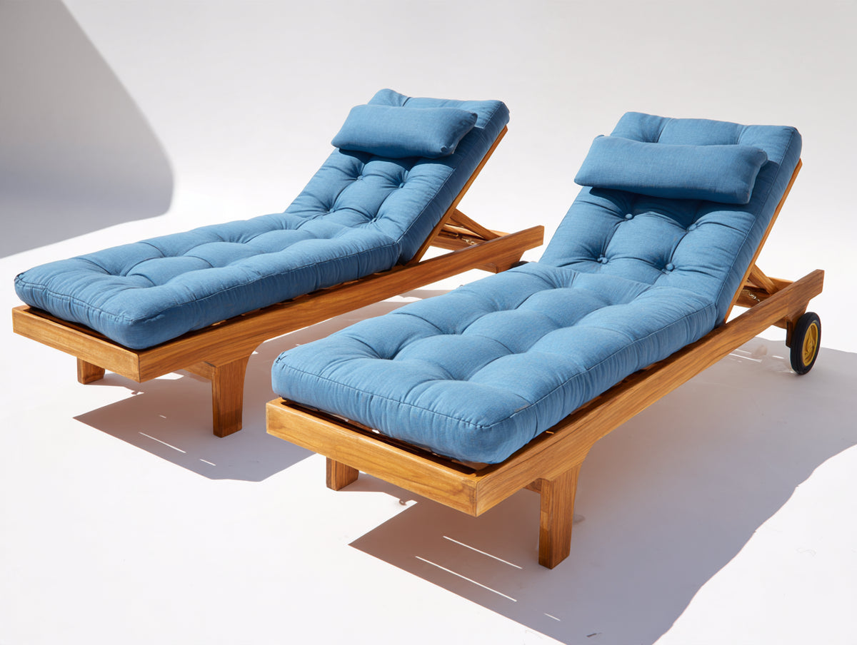 Tumbonas de jardín de madera 200x70x88 cm - Azul-Madera natural - Respaldo reclinable y diseño moderno