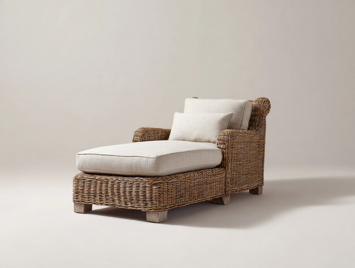 Tumbona de ratán 85 x 165 x 80 cm - marrón y marrón claro - diseño exterior con reposabrazos