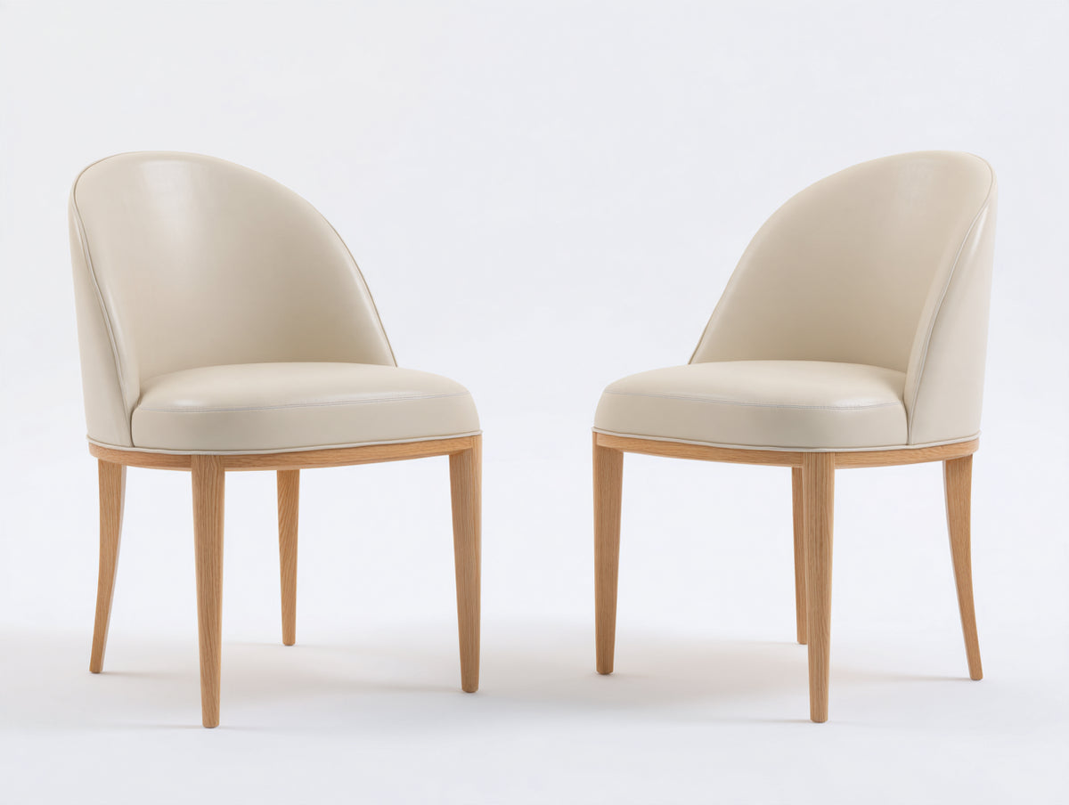 Sillas de comedor tapizadas en cuero sintético y madera 58x61x82 cm - Beige claro-Madera natural - Diseño moderno
