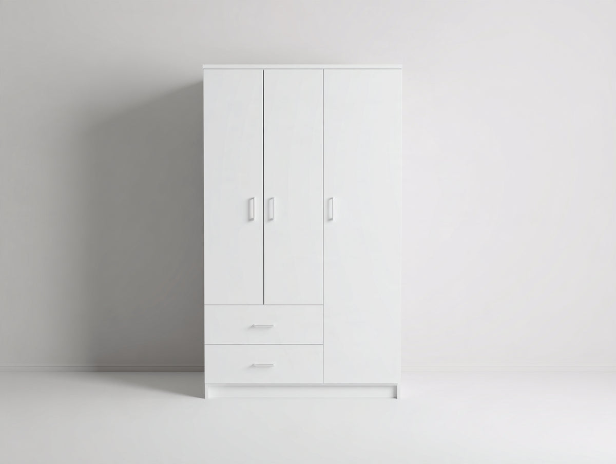 Armario de 3 puertas 120x50x180 cm - blanco - con 2 cajones y diseño moderno