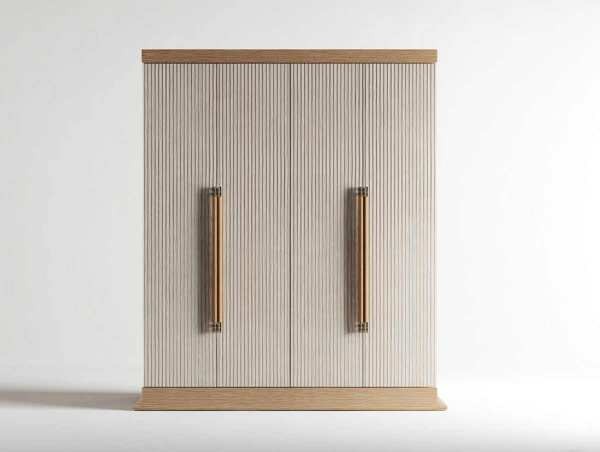 Armario de 4 puertas efecto madera 100x45x120 cm - Blanco y madera natural - Diseño moderno