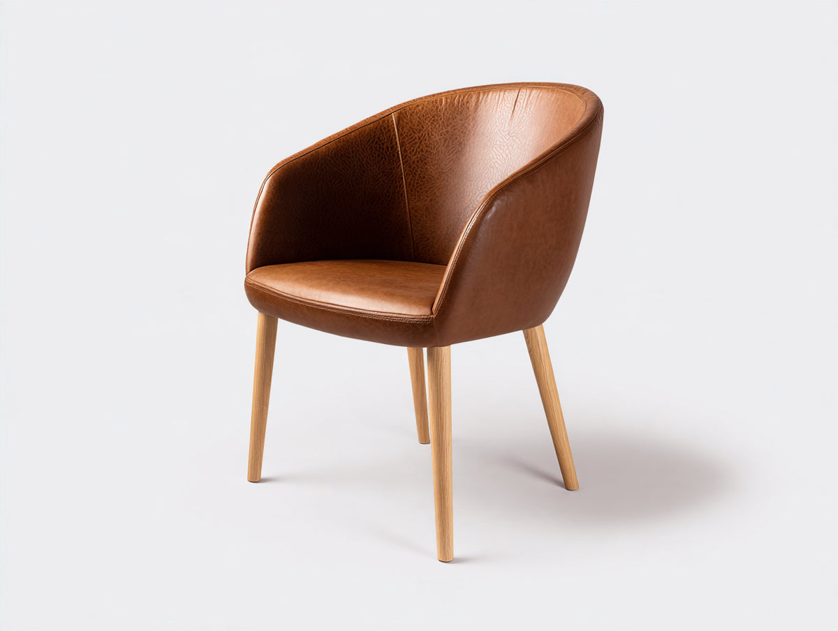 Silla de comedor de cuero sintético y madera 60x58x83 cm - Marrón-Roble claro - Diseño envolvente moderno