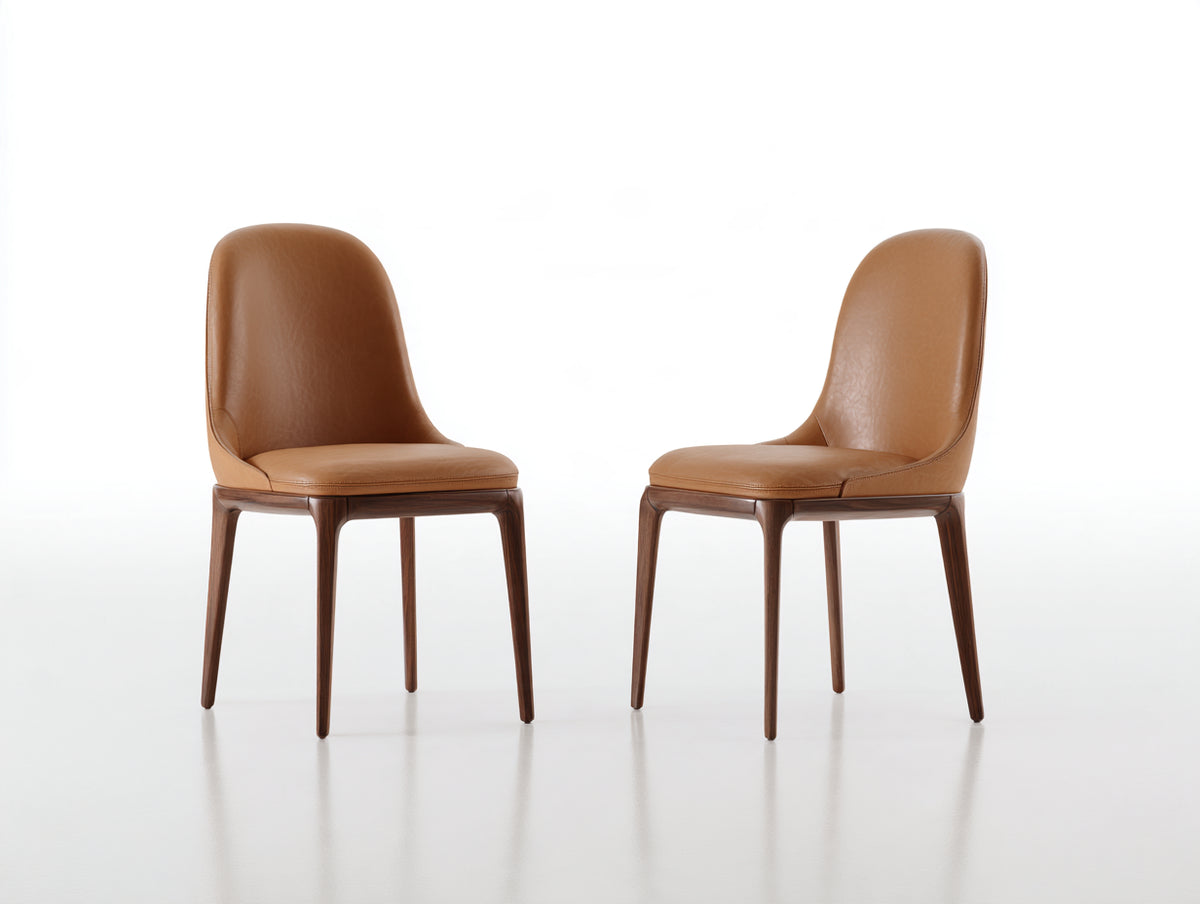 Sillas de comedor tapizadas en cuero sintético 50x58x86 cm - Marrón coñac y madera oscura - Diseño moderno